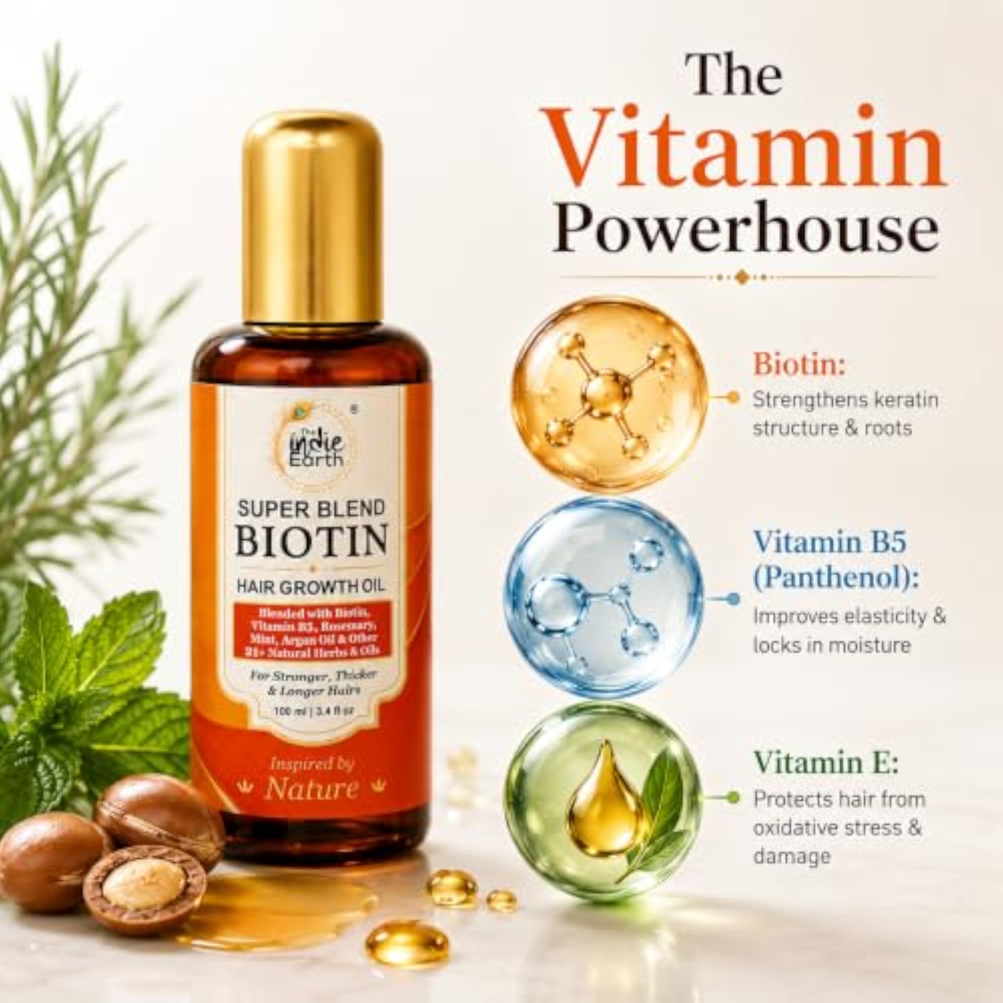 Rosemary Mint Biotin Hair Oil 100 mL, Nourishing Formula